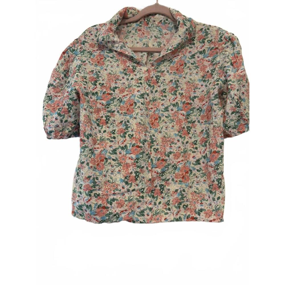 Anthropologie Ellison sz S floral short sleeve peasant boho blouse #3258